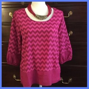 June and Ivy Pink on Pink Chevron Blouse-